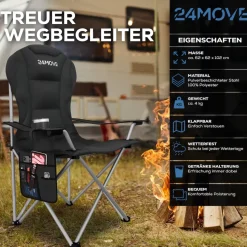 24MOVE® Campingstuhl Salvador faltbar Camping Klappstuhl gepolstert inkl. Tragetasche, bis 150kg belastbar, schwarz