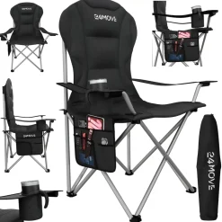 24MOVE® Campingstuhl Salvador faltbar Camping Klappstuhl gepolstert inkl. Tragetasche, bis 150kg belastbar, schwarz