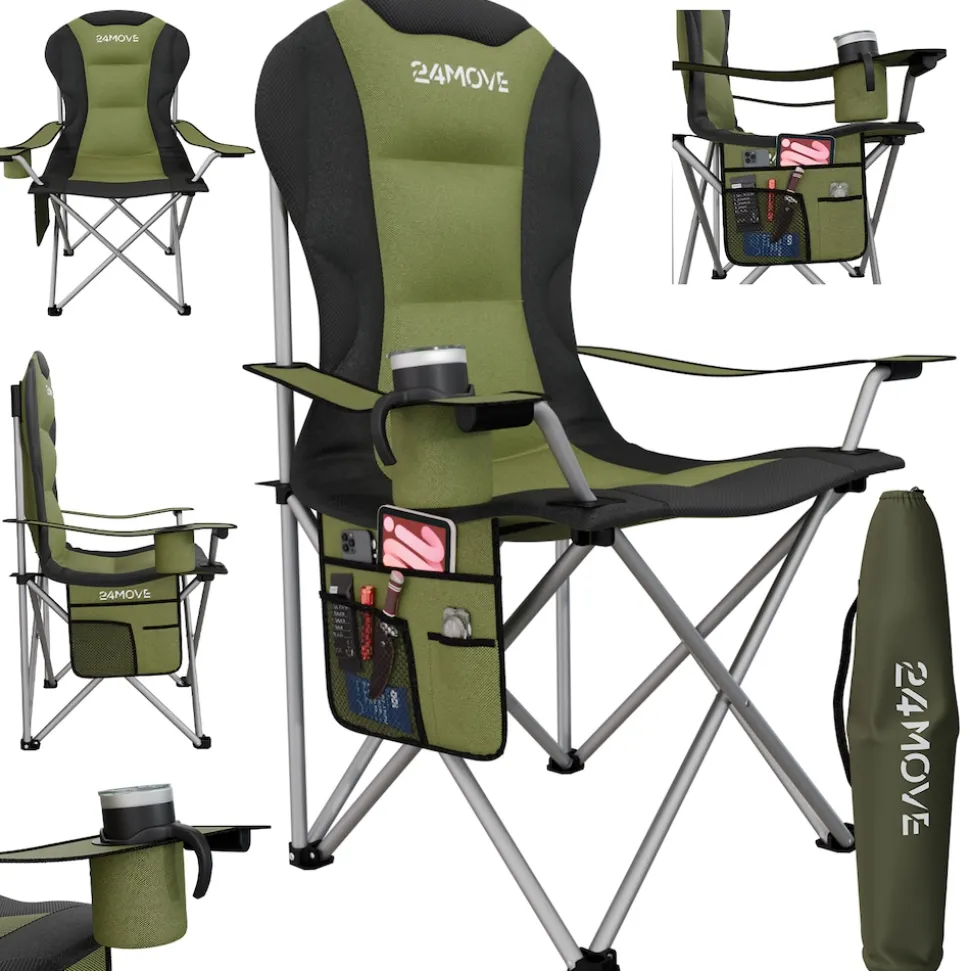 24MOVE® Campingstuhl Salvador faltbar Camping Klappstuhl gepolstert inkl. Tragetasche, bis 150kg belastbar, grün
