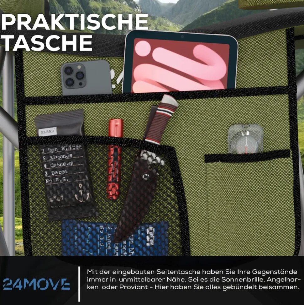 24MOVE® Campingstuhl Salvador faltbar Camping Klappstuhl gepolstert inkl. Tragetasche, bis 150kg belastbar, grün