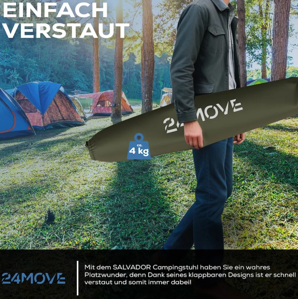 24MOVE® Campingstuhl Salvador faltbar Camping Klappstuhl gepolstert inkl. Tragetasche, bis 150kg belastbar, grün