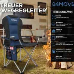 24MOVE® Campingstuhl Salvador faltbar Camping Klappstuhl gepolstert inkl. Tragetasche, bis 150kg belastbar, blau