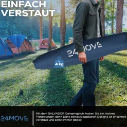 24MOVE® Campingstuhl Salvador faltbar Camping Klappstuhl gepolstert inkl. Tragetasche, bis 150kg belastbar, blau