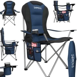 24MOVE® Campingstuhl Salvador faltbar Camping Klappstuhl gepolstert inkl. Tragetasche, bis 150kg belastbar, blau