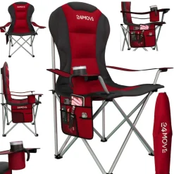 24MOVE® Campingstuhl Salvador faltbar Camping Klappstuhl gepolstert inkl. Tragetasche, bis 150kg belastbar, rot