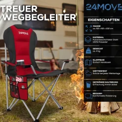 24MOVE® Campingstuhl Salvador faltbar Camping Klappstuhl gepolstert inkl. Tragetasche, bis 150kg belastbar, rot