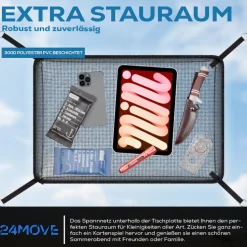 24MOVE® Campingtisch Klapptisch mit Aluminiumrahmen, Tischplatte aufrollbar, Falttisch klappbar, höhenverstellbar, inkl. Tragetasche - bis 30 kg, Anthrazitgrau