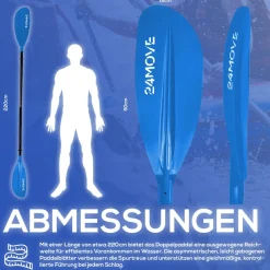 24MOVE® Doppelpaddel LAGO Aluminium Paddel, Stand-Up Paddling, Paddel für Kajak, 220 cm, verstellbar