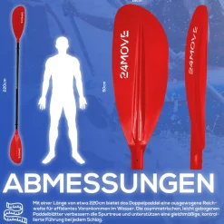24MOVE® Doppelpaddel LAGO Aluminium Paddel, Stand-Up Paddling, Paddel für Kajak, 220 cm, verstellbar