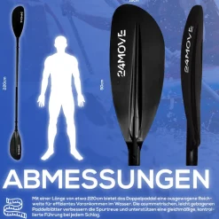 24MOVE® Doppelpaddel LAGO Aluminium Paddel, Stand-Up Paddling, Paddel für Kajak, 220 cm, verstellbar