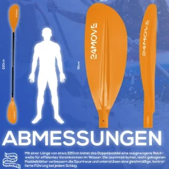 24MOVE® Doppelpaddel LAGO Aluminium Paddel, Stand-Up Paddling, Paddel für Kajak, 220 cm, verstellbar