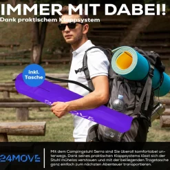 24MOVE® Faltstuhl lila Campingstuhl Anglerstuhl mit Getränkehalter - Anglersessel klappbar - Klappstuhl Gartenstuhl Faltstuhl Relaxsessel Campingsessel faltbar, Polyester, für draußen oder drinnen