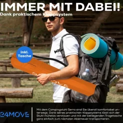 24MOVE® Faltstuhl orange Campingstuhl Anglerstuhl mit Getränkehalter - Anglersessel klappbar - Klappstuhl Gartenstuhl Faltstuhl Relaxsessel Campingsessel faltbar, Polyester, für draußen oder drinnen