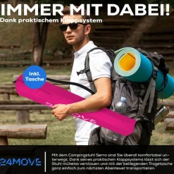 24MOVE® Faltstuhl pink Campingstuhl Anglerstuhl mit Getränkehalter - Anglersessel klappbar - Klappstuhl Gartenstuhl Faltstuhl Relaxsessel Campingsessel faltbar, Polyester, für draußen oder drinnen