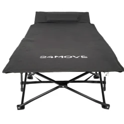 24MOVE® Feldbett Campingbett bis 150 kg In-und Outdoor Camping faltbar mit Seitentasche und Kissen