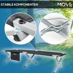 24MOVE® Feldbett Campingbett bis 180 kg In-und Outdoor Camping faltbar, inkl. Tragetasche für einfachen Transport
