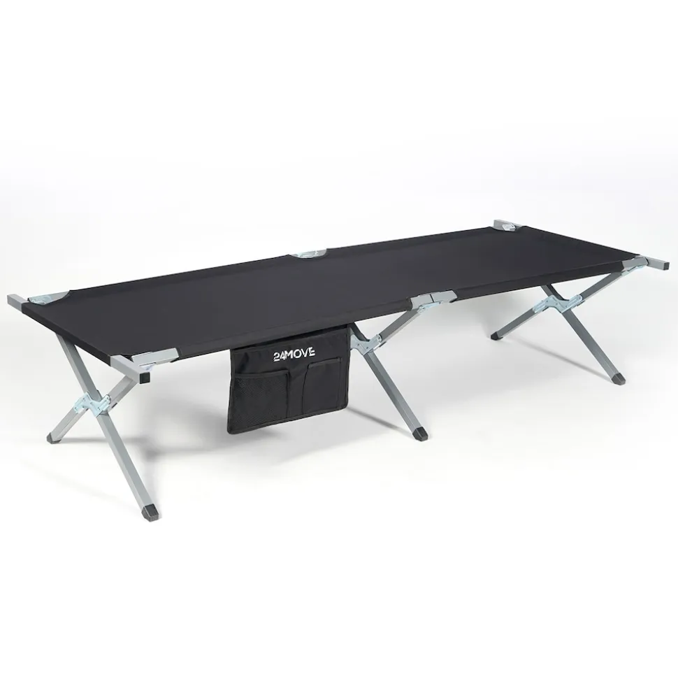24MOVE® Feldbett Campingbett bis 180 kg In-und Outdoor Camping faltbar, inkl. Tragetasche für einfachen Transport