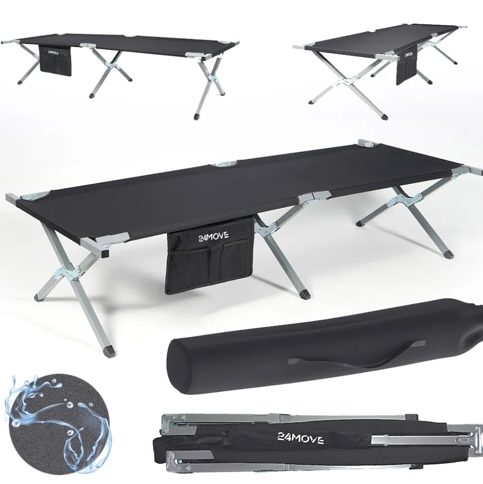 24MOVE® Feldbett Campingbett bis 180 kg In-und Outdoor Camping faltbar, inkl. Tragetasche für einfachen Transport