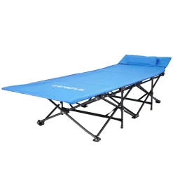 24MOVE® Feldbett Campingbett bis 150 kg In-und Outdoor Camping faltbar mit Seitentasche und Kissen