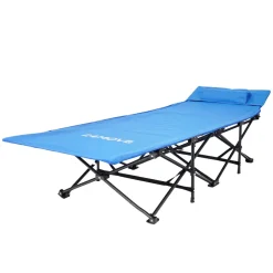 24MOVE® Feldbett Campingbett bis 150 kg In-und Outdoor Camping faltbar mit Seitentasche und Kissen
