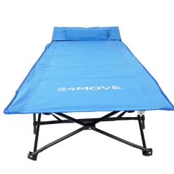 24MOVE® Feldbett Campingbett bis 150 kg In-und Outdoor Camping faltbar mit Seitentasche und Kissen