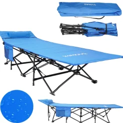 24MOVE® Feldbett Campingbett bis 150 kg In-und Outdoor Camping faltbar mit Seitentasche und Kissen
