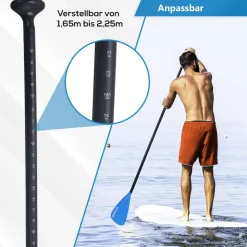 24MOVE® Paddel Doppelpaddel 2 in 1 Teleskoppaddel Stechpaddel für SUP Stand Up Board , Kajak, Aluminium 230cm, Blau