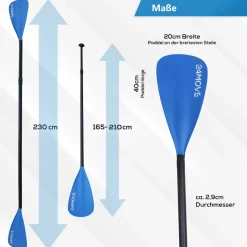 24MOVE® Paddel Doppelpaddel 2 in 1 Teleskoppaddel Stechpaddel für SUP Stand Up Board , Kajak, Aluminium 230cm, Blau