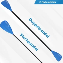 24MOVE® Paddel Doppelpaddel 2 in 1 Teleskoppaddel Stechpaddel für SUP Stand Up Board , Kajak, Aluminium 230cm, Blau