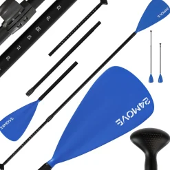 24MOVE® Paddel Einzelpaddel Stechpaddel für SUP Stand Up Board, Kajak, Leicht aus Aluminium 210cm, verstellbar blau