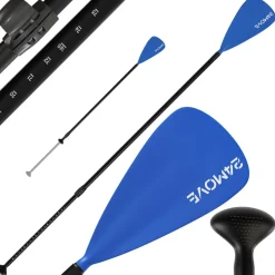 24MOVE® Paddel Einzelpaddel Stechpaddel für SUP Stand Up Board, Kajak, Leicht aus Aluminium 210cm, verstellbar blau