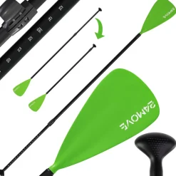 24MOVE® Paddel Einzelpaddel Stechpaddel für SUP Stand Up Board, Kajak, Leicht aus Aluminium 210cm, verstellbar grün