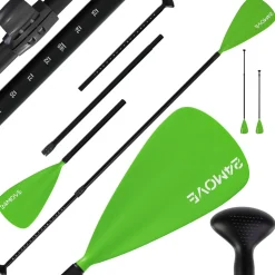 24MOVE® Paddel Einzelpaddel Stechpaddel für SUP Stand Up Board, Kajak, Leicht aus Aluminium 210cm, verstellbar grün