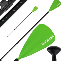 24MOVE® Paddel Einzelpaddel Stechpaddel für SUP Stand Up Board, Kajak, Leicht aus Aluminium 210cm, verstellbar grün