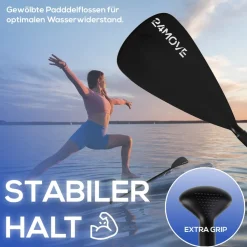 24MOVE® Paddel Einzelpaddel Stechpaddel für SUP Stand Up Board, Kajak, Leicht aus Aluminium 210cm, verstellbar schwarz