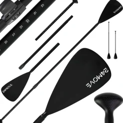24MOVE® Paddel Einzelpaddel Stechpaddel für SUP Stand Up Board, Kajak, Leicht aus Aluminium 210cm, verstellbar schwarz