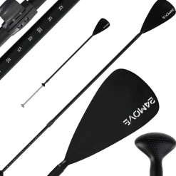 24MOVE® Paddel Einzelpaddel Stechpaddel für SUP Stand Up Board, Kajak, Leicht aus Aluminium 210cm, verstellbar schwarz