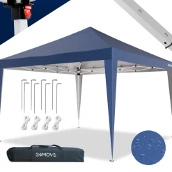 24MOVE® Pavillon Santos 3x3m Pop-Up UV-Schutz 50+ Wasserdicht & winterfest mit Tasche faltbar & stabil, für Camping & Garten Faltpavillon - Partyzelt Blaullon Faltpavillion SANTOS 3x3M Pop Up wasserdicht klappbar, blau