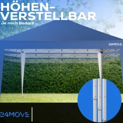 24MOVE® Pavillon Santos 3x3m Pop-Up UV-Schutz 50+ Wasserdicht & winterfest mit Tasche faltbar & stabil, für Camping & Garten Faltpavillon - Partyzelt Blaullon Faltpavillion SANTOS 3x3M Pop Up wasserdicht klappbar, blau