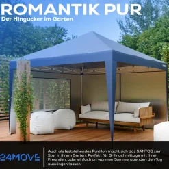 24MOVE® Pavillon Santos 3x3m Pop-Up UV-Schutz 50+ Wasserdicht & winterfest mit Tasche faltbar & stabil, für Camping & Garten Faltpavillon - Partyzelt Blaullon Faltpavillion SANTOS 3x3M Pop Up wasserdicht klappbar, blau