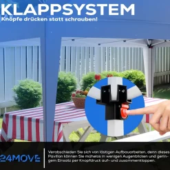 24MOVE® Pavillon Santos 3x3m Pop-Up UV-Schutz 50+ Wasserdicht & winterfest mit Tasche faltbar & stabil, für Camping & Garten Faltpavillon - Partyzelt Blaullon Faltpavillion SANTOS 3x3M Pop Up wasserdicht klappbar, blau