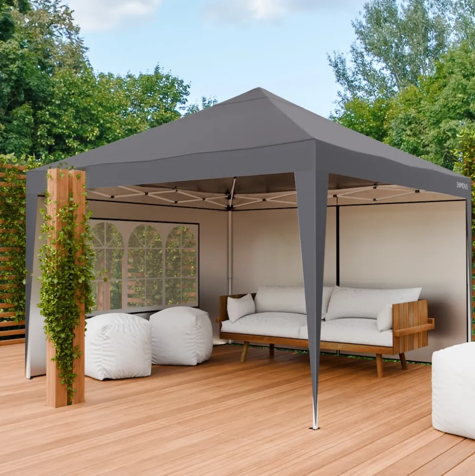 24MOVE® Pavillon Santos 3x3m Pop-Up UV-Schutz 50+ Wasserdicht & winterfest mit Tasche faltbar & stabil, für Camping & Garten Faltpavillon - Partyzelt Grau