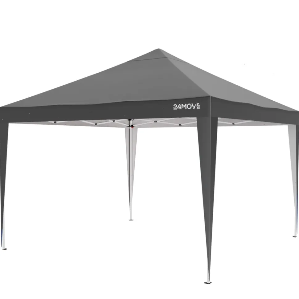 24MOVE® Pavillon Santos 3x3m Pop-Up UV-Schutz 50+ Wasserdicht & winterfest mit Tasche faltbar & stabil, für Camping & Garten Faltpavillon - Partyzelt Grau