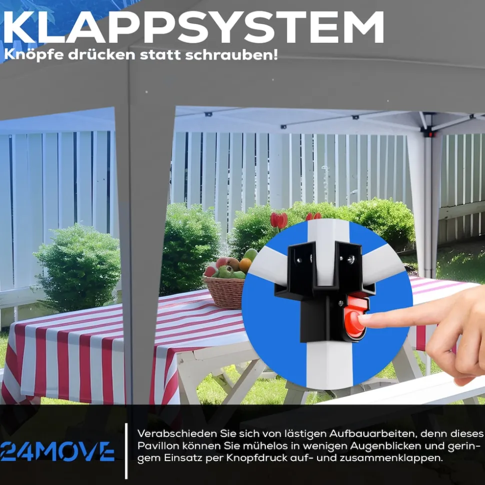24MOVE® Pavillon Santos 3x3m Pop-Up UV-Schutz 50+ Wasserdicht & winterfest mit Tasche faltbar & stabil, für Camping & Garten Faltpavillon - Partyzelt Grau