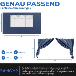 24MOVE® Pavillon Seitenteile 2er Set 2x3m mit Fenster & Reissverschluss, wasserdicht, blau - für Partyzelt, Festzelt, Festivals