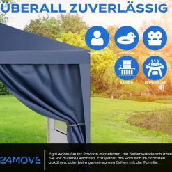 24MOVE® Pavillon Seitenteile 2er Set 2x3m mit Fenster & Reissverschluss, wasserdicht, blau - für Partyzelt, Festzelt, Festivals