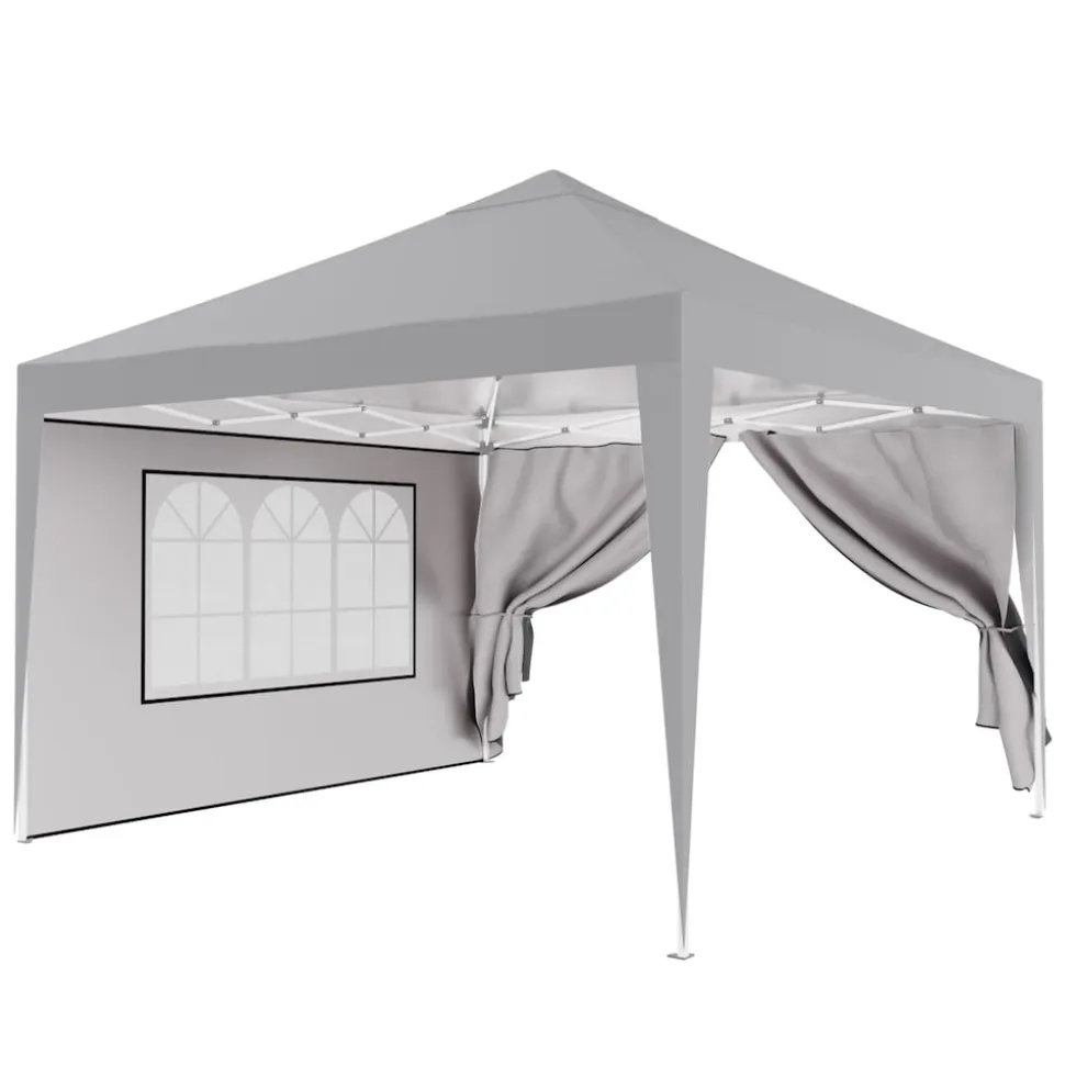24MOVE® Pavillon Seitenteile 2er Set 2x3m mit Fenster & Reissverschluss, wasserdicht, grau - für Partyzelt, Festzelt, Festivals