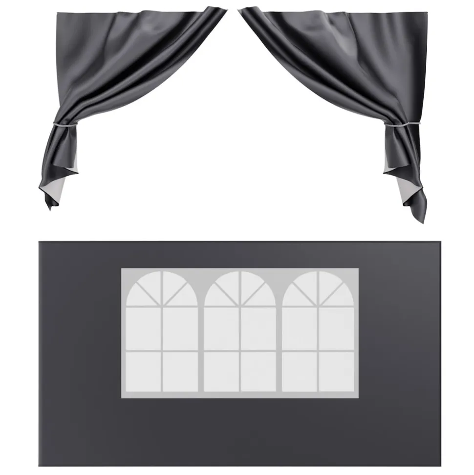 24MOVE® Pavillon Seitenteile 2er Set 2x3m mit Fenster & Reissverschluss, wasserdicht, grau - für Partyzelt, Festzelt, Festivals