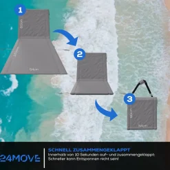 24MOVE® Strandmatte 1er Set klappbar mit Rückenlehne, Strandliege mit Gurt, tragbar für Strand und Garten, Liegematte grau