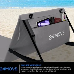 24MOVE® Strandmatte 1er Set klappbar mit Rückenlehne, Strandliege mit Gurt, tragbar für Strand und Garten, Liegematte grau